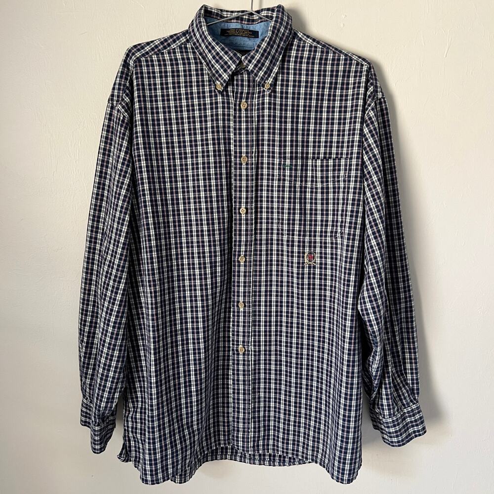 Vintage Tommy Hilfiger Button Down Classic Fit Long Sleeve Plaid Shirt Size L